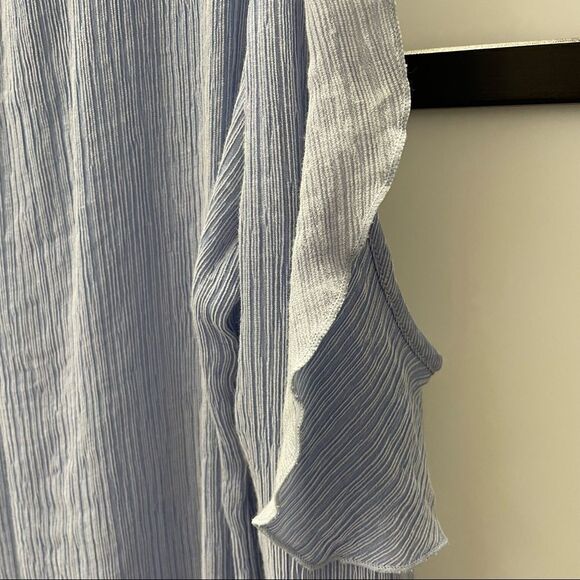 [s] Jane & Delancey Baby Blue Boho Ruffle Long Sleeve Cold Shoulder Blouse - Picture 5 of 13